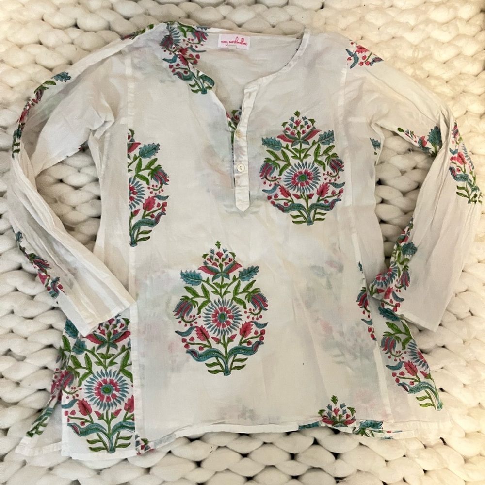 Mary Marshmallow Chic White Floral Tunic by Anokhi